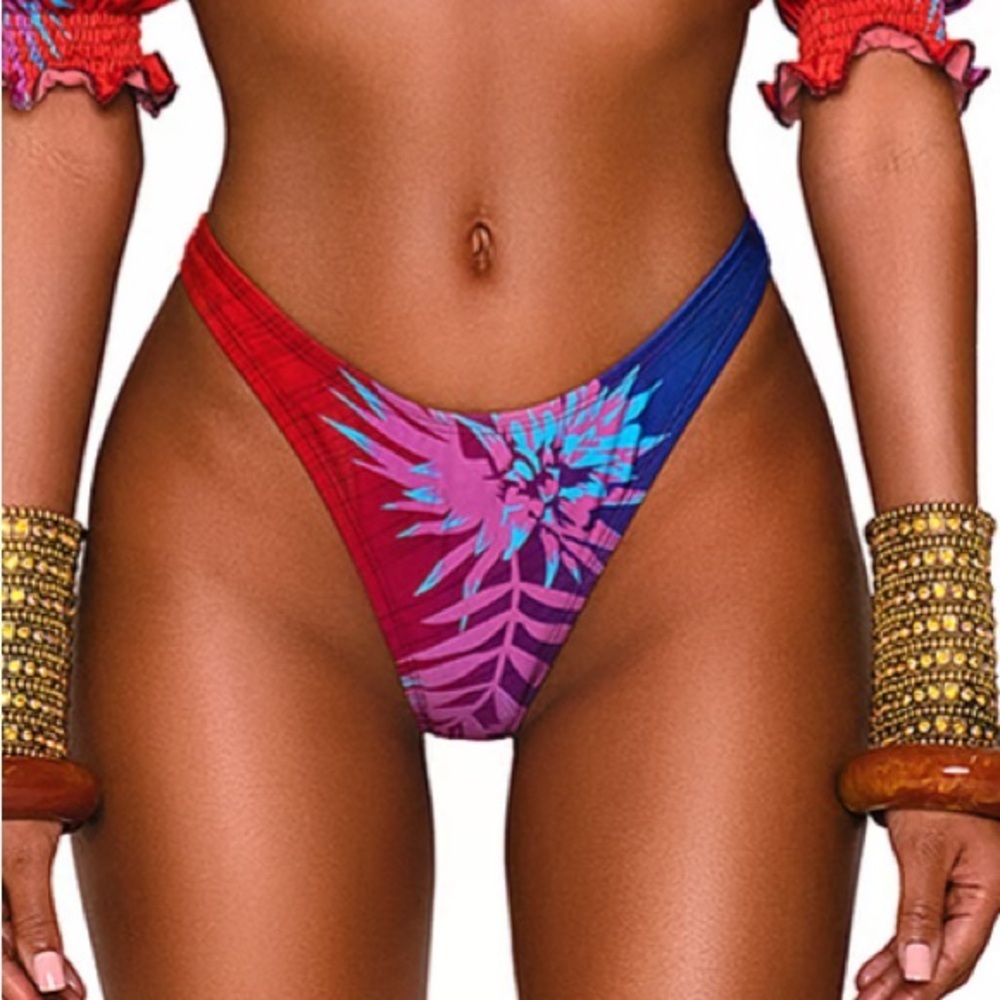 New! Bfyne Zadun tropical thong bikini bottom blue red 10590